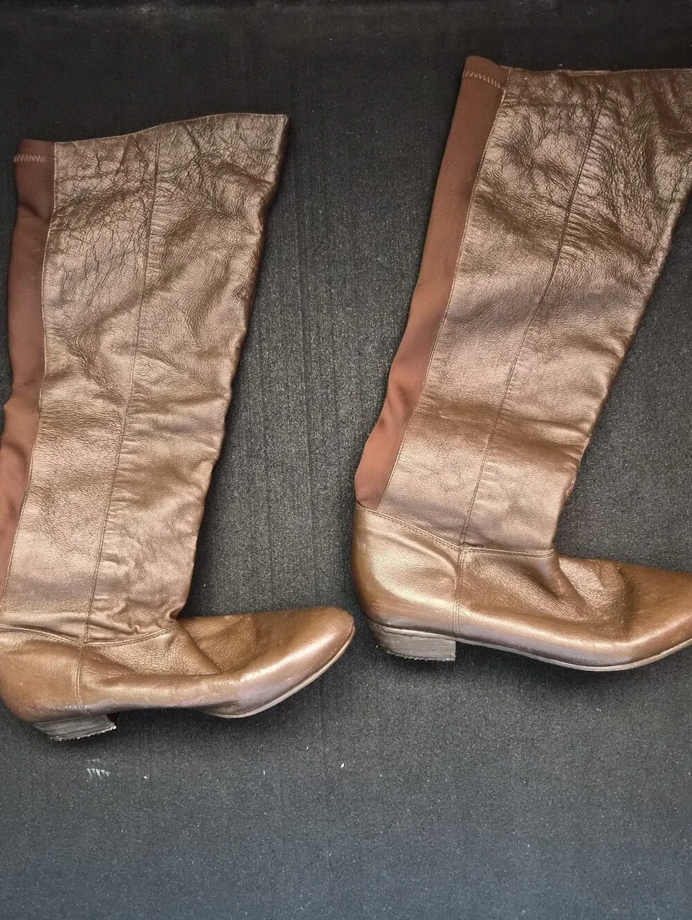 Brown Leather Knee-High Women's Riding Boots Stretchy